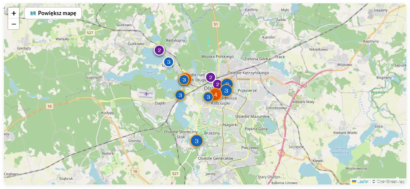 Mapa z hotelami